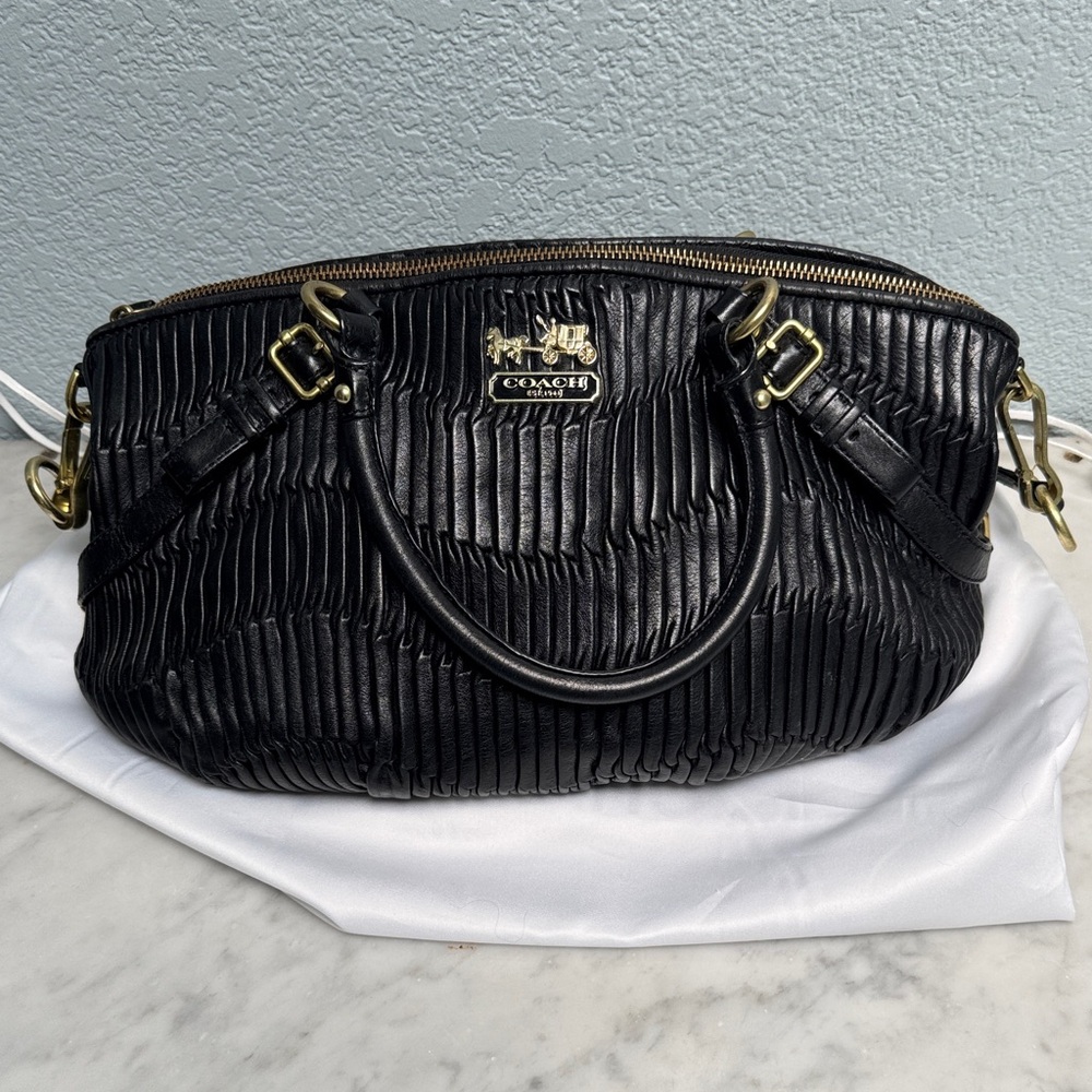 Coach Black Pleated Leather Satchel